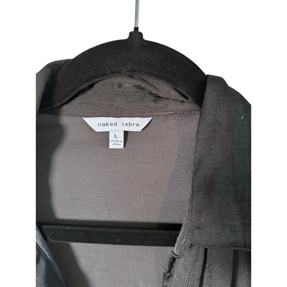 Naked Zebra Women's Black Long Sleeve V-Neck Silky Button Up Shirt Blouse Size L - Picture 3 of 5